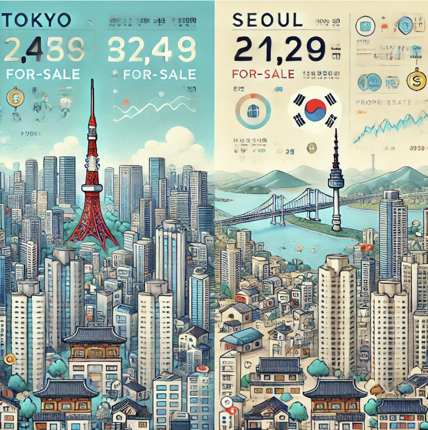 도쿄 부동산과 서울 부동산 비교를 연상 시키는 이미지