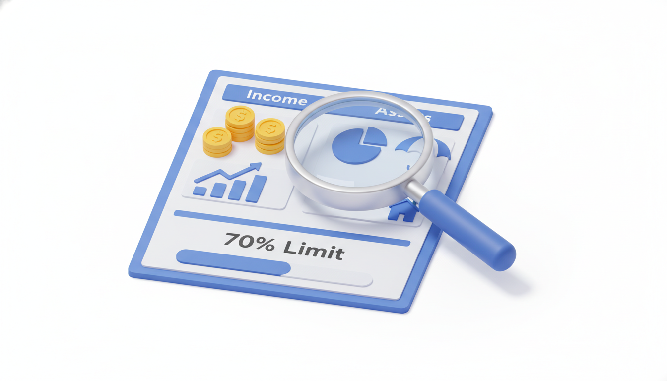 건강보험료 소득인정액과 재산 환산액 산정 기준을 분석하는 3D 일러스트