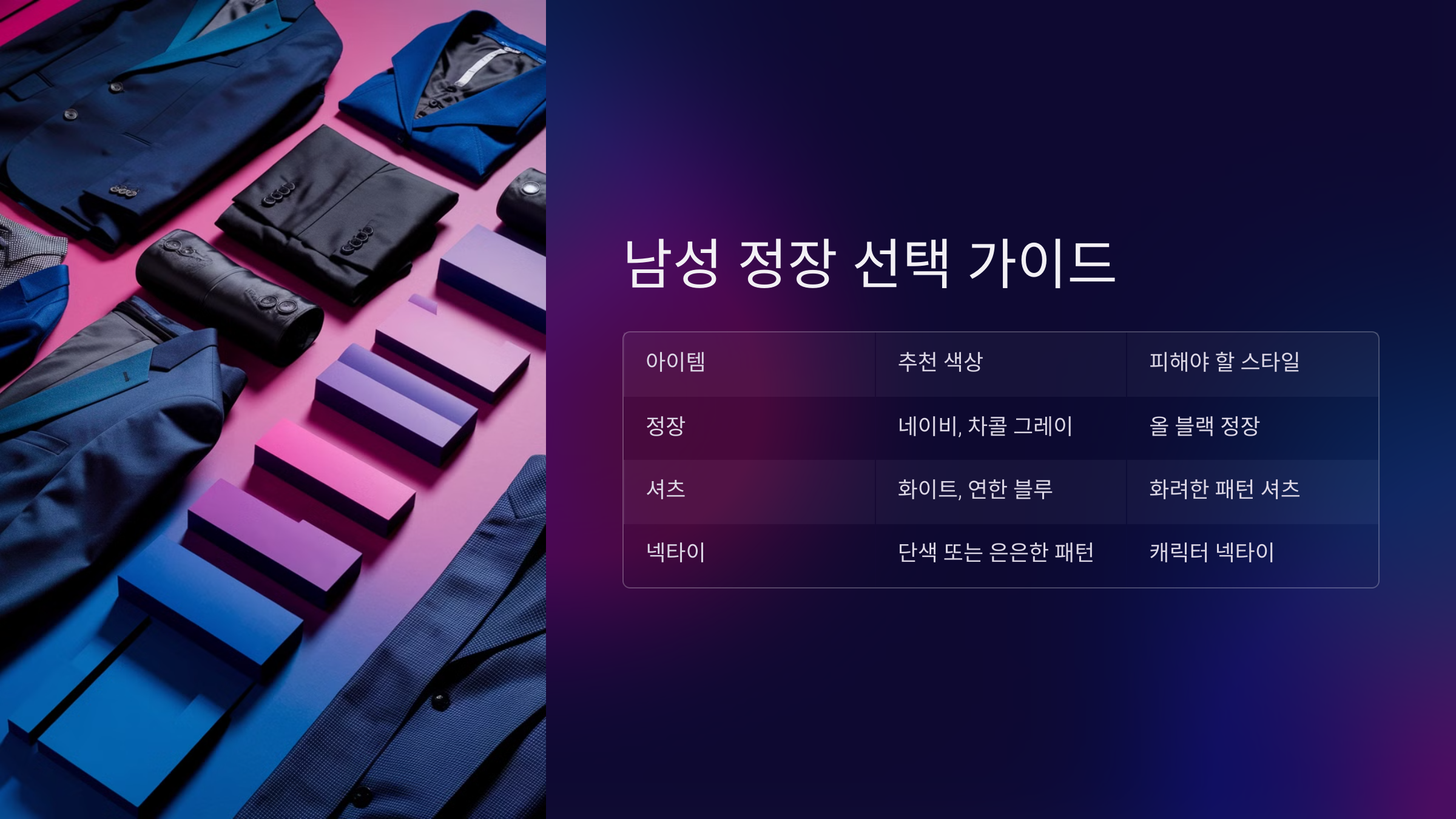 남성 정장 선택 가이드