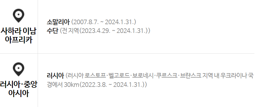 여행금지 단계인 나라