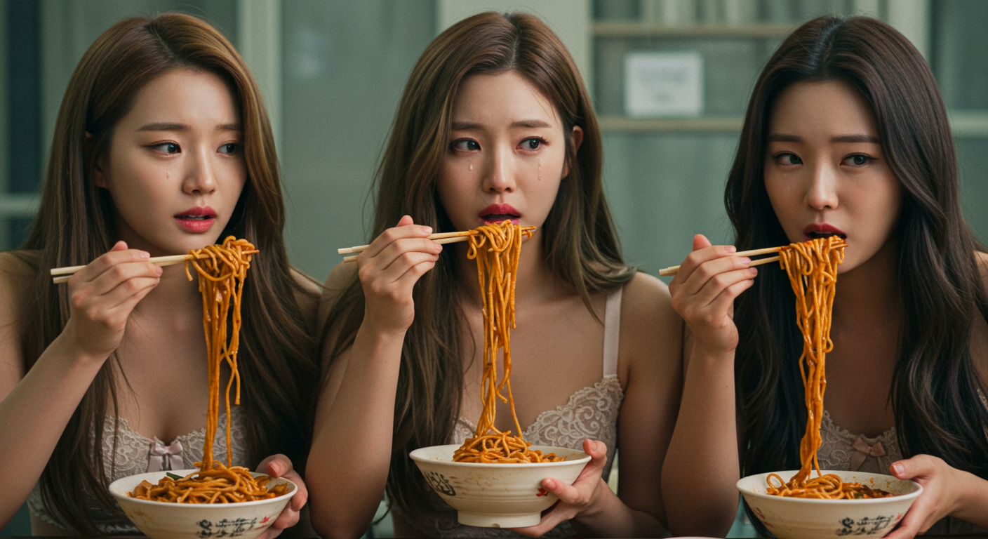 짜장면을 슬프게 먹는 여성들