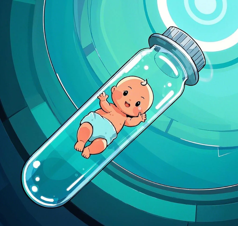 시험관 속에 아기가 들어있는 귀여운 그림