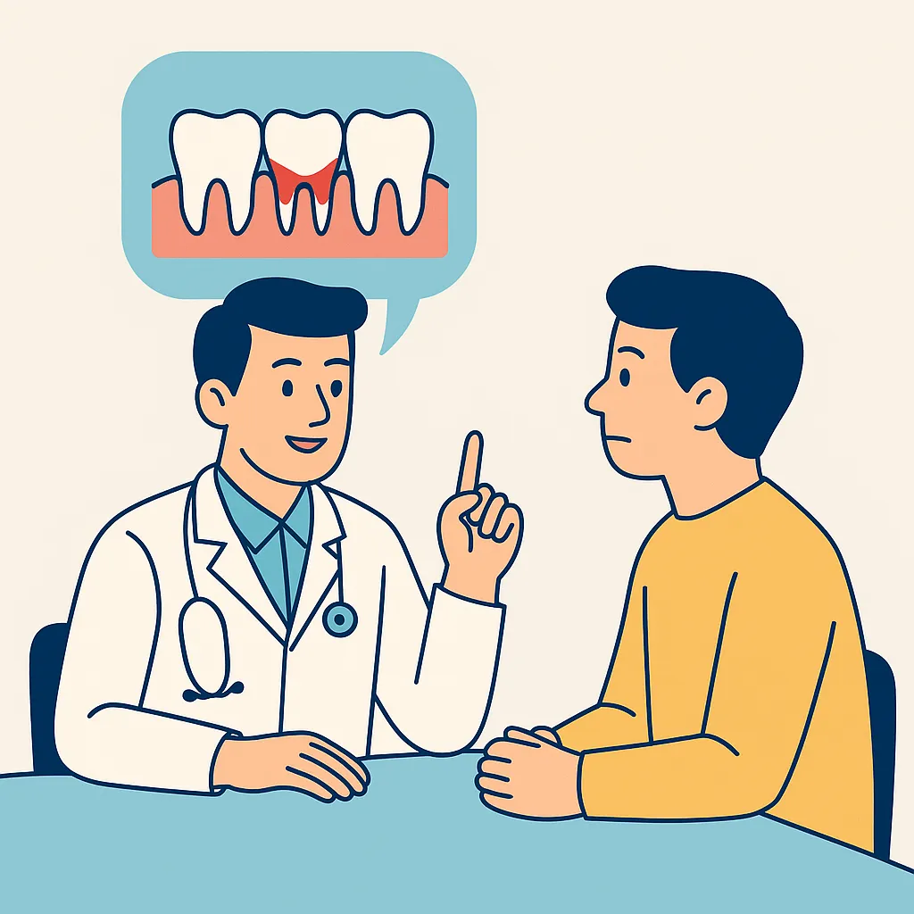 치주염 초기 증상을 설명하는 치과 의사와 환자