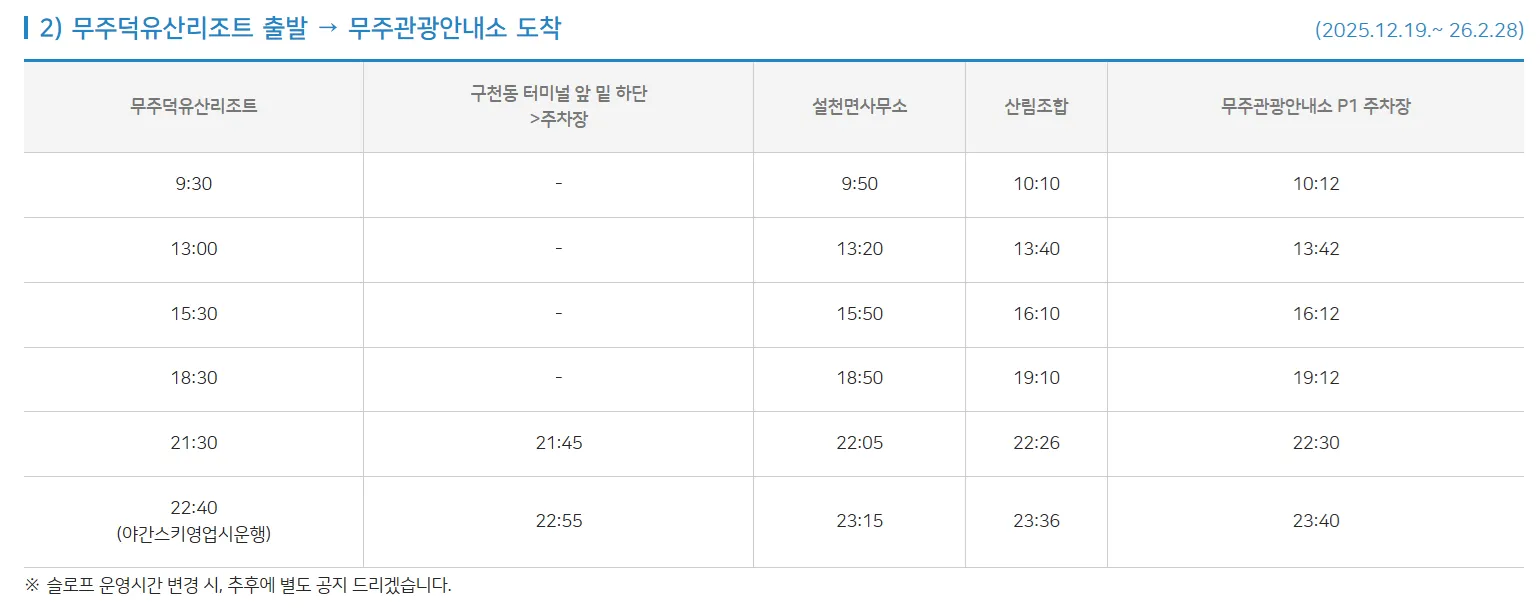 전라도 무주 덕유산 셔틀버스 리조트 버스터미널