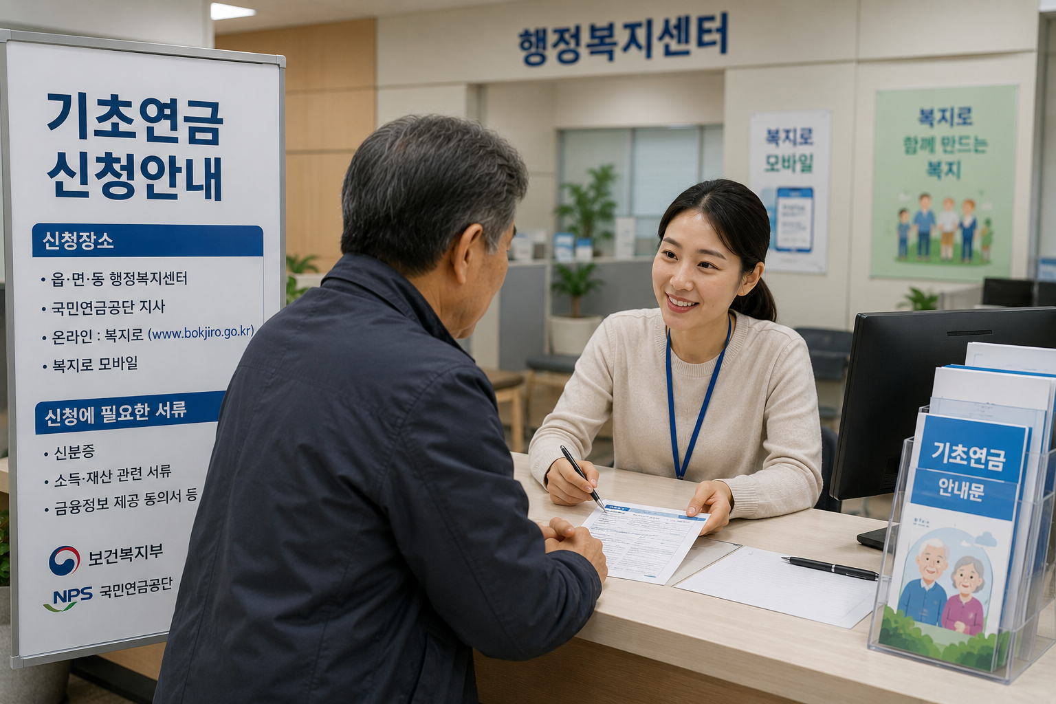 행정복지센터에서 기초연금 신청 상담을 받는 모습