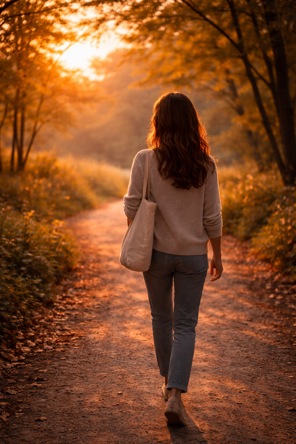 해 질 무렵 혼자 걸으며 하루를 정리하는 사람의 모습