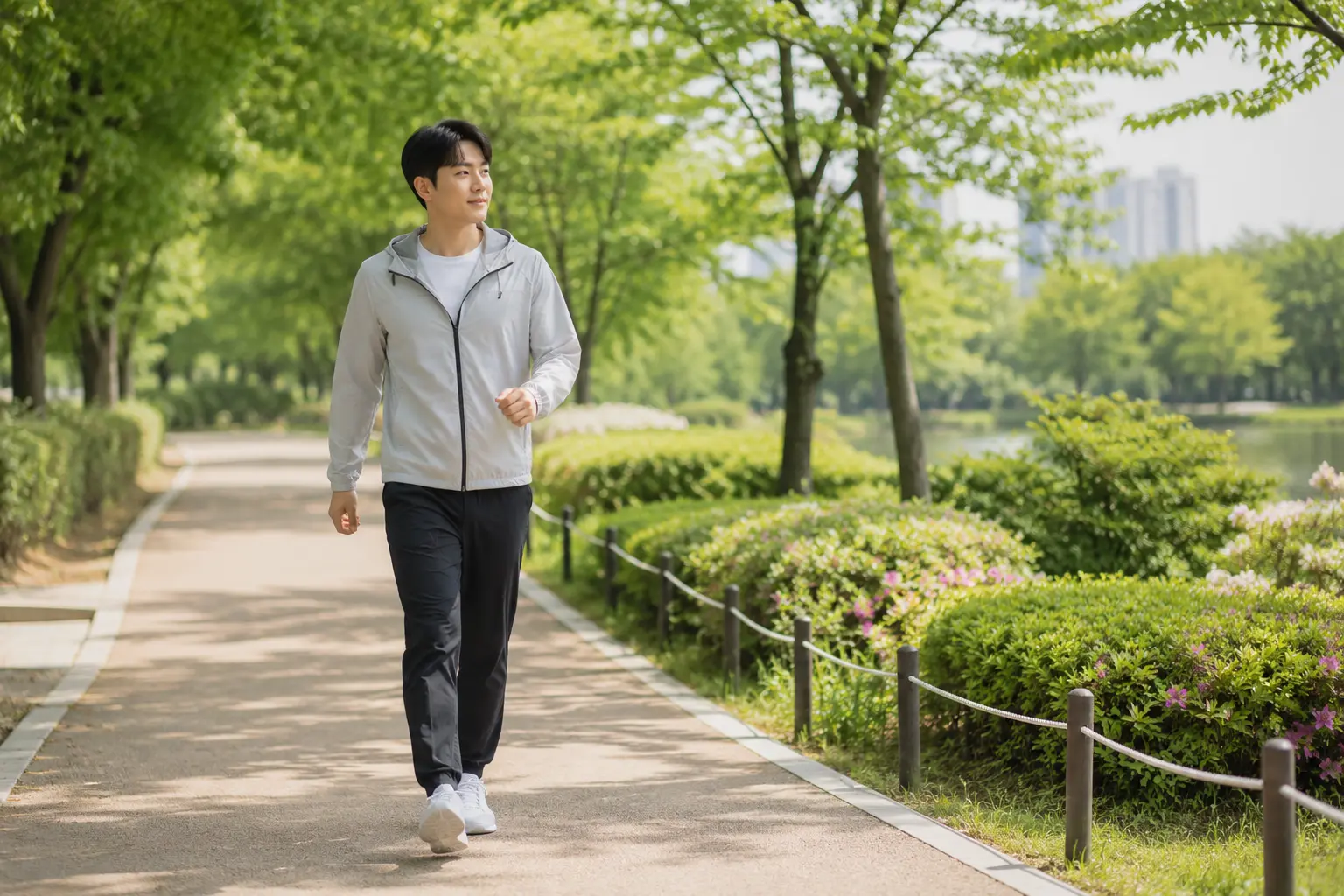 건강관리를 위해 걷기 운동을 하는 일상