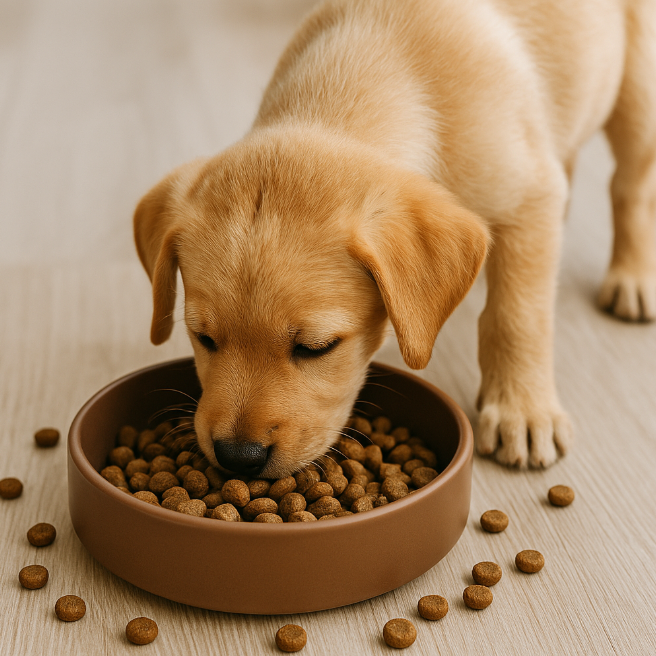 강아지가 사료먹는 사진