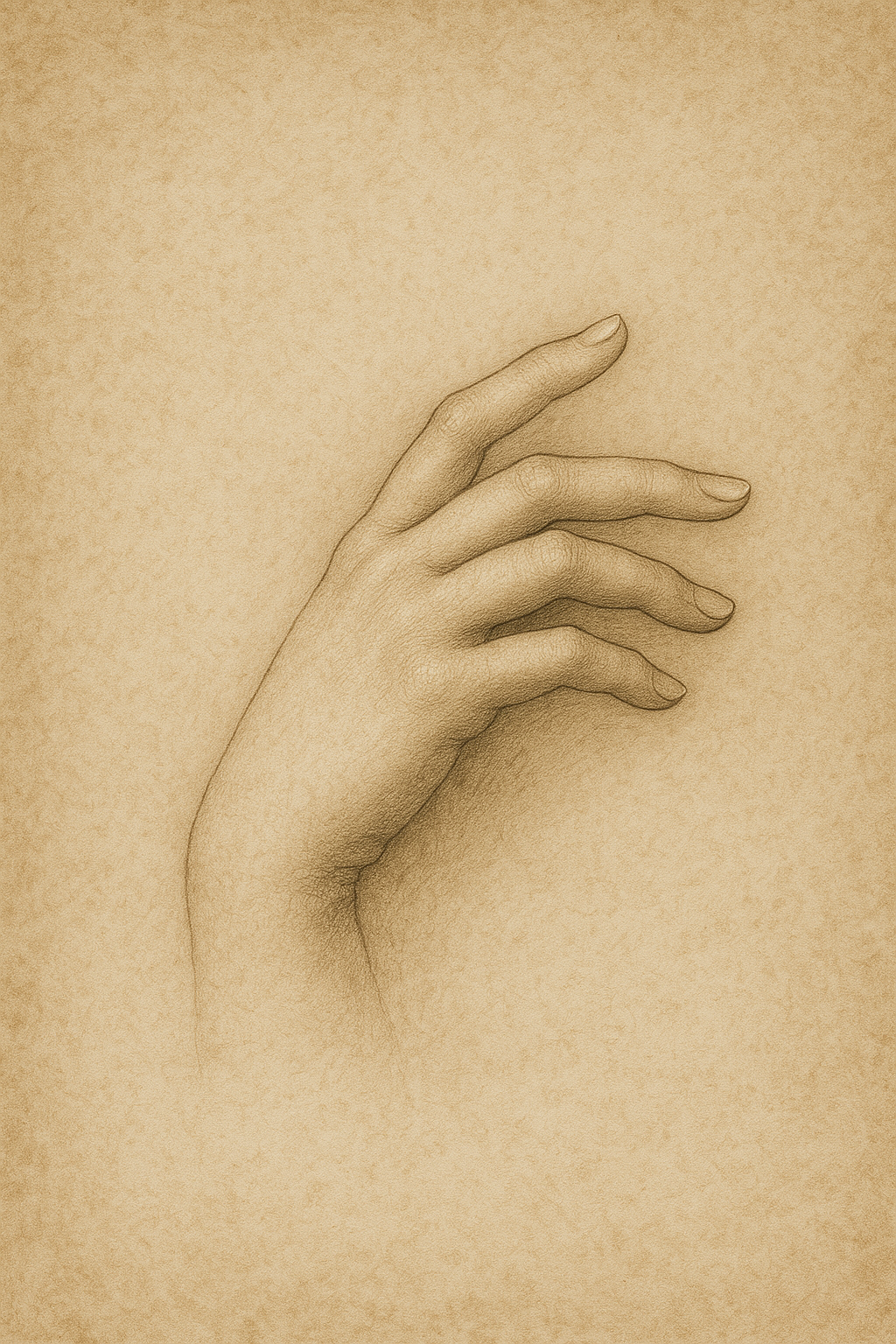 고전적 아름다움을 지닌 여성의 손, 레오나르도 다빈치 스타일로, 완벽한 해부학적 정확성, 스푸마토 기법, 섬세한 명암 처리, 우아한 자세