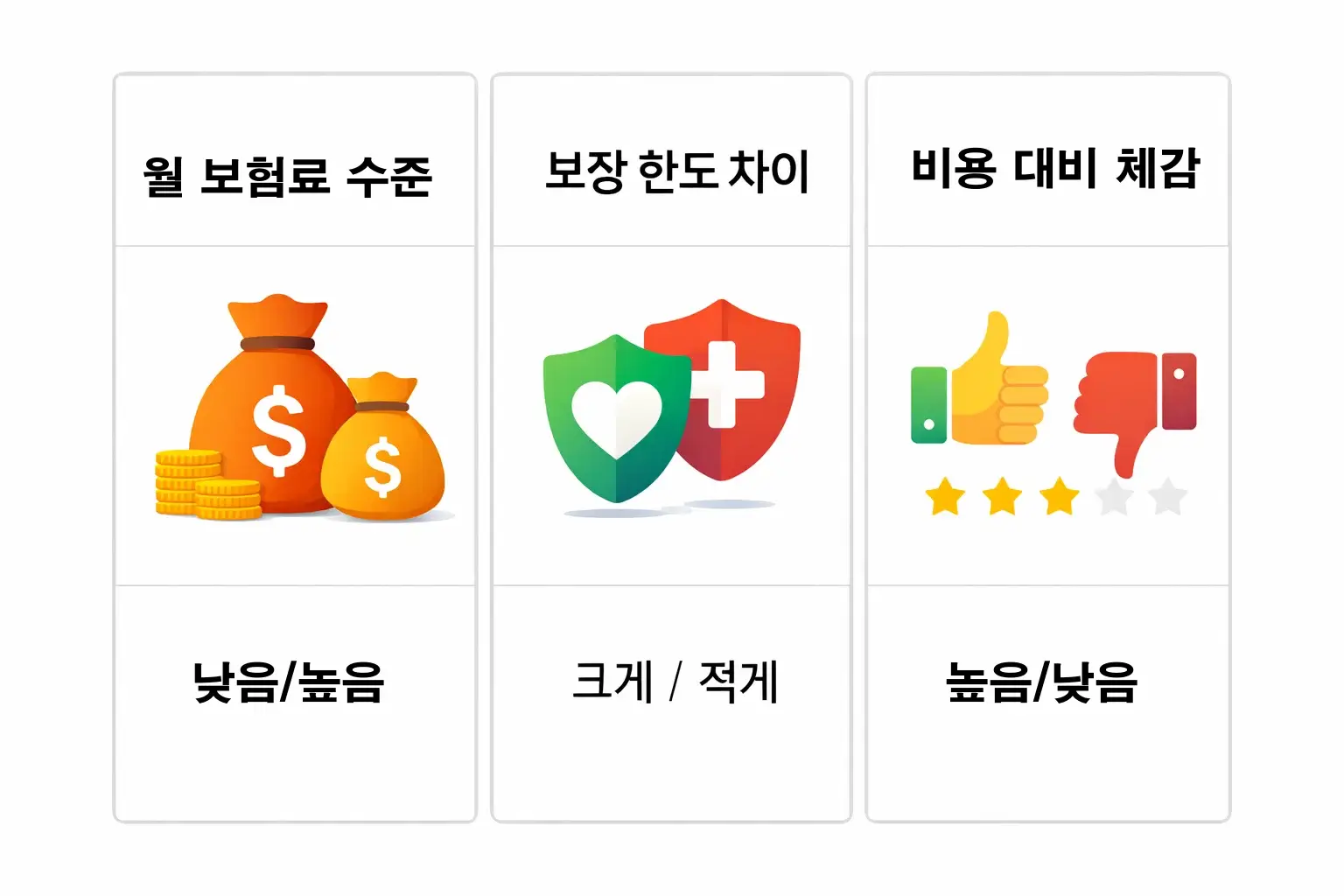 DB손해보험 운전자보험의 월 보험료 수준, 보장 한도 차이, 비용 대비 체감을 비교해 실제 가입자가 느낀 차이를 설명한 인포그래픽