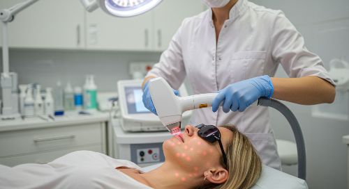 병원에서 붉은 점 치료를 위한 레이저 시술