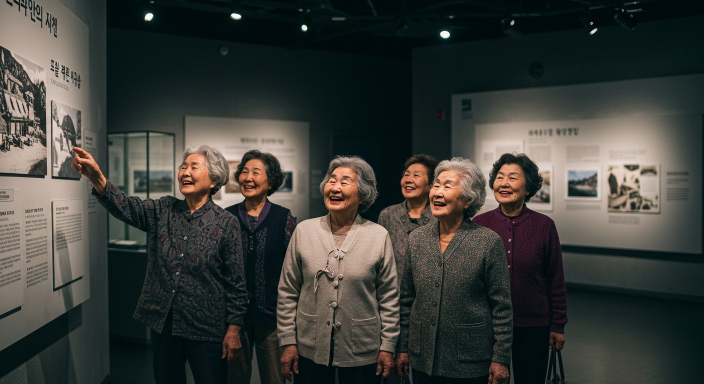활기찬 노인들이 박물관을 방문하는 모습