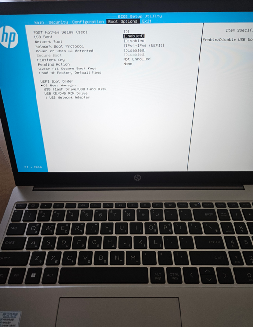 USB Boot를 Enabled로 변경