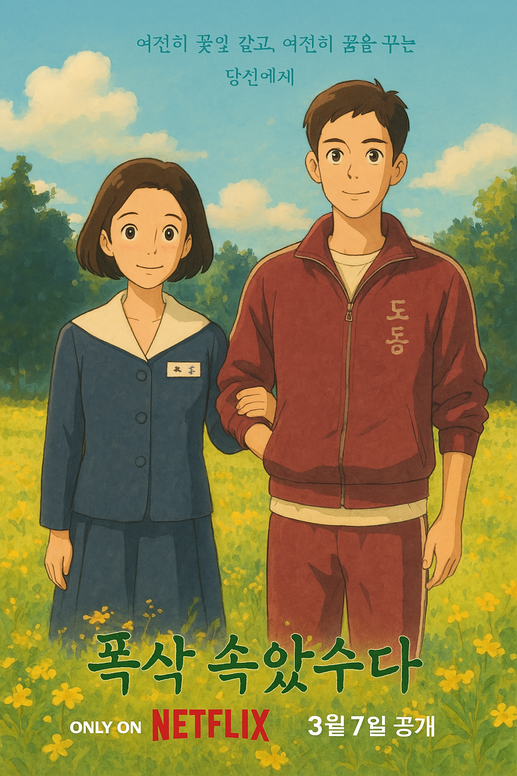 폭싹 속았수다 공식 포스터를 이용해서 지브리 스타일로 변환시킨 그림