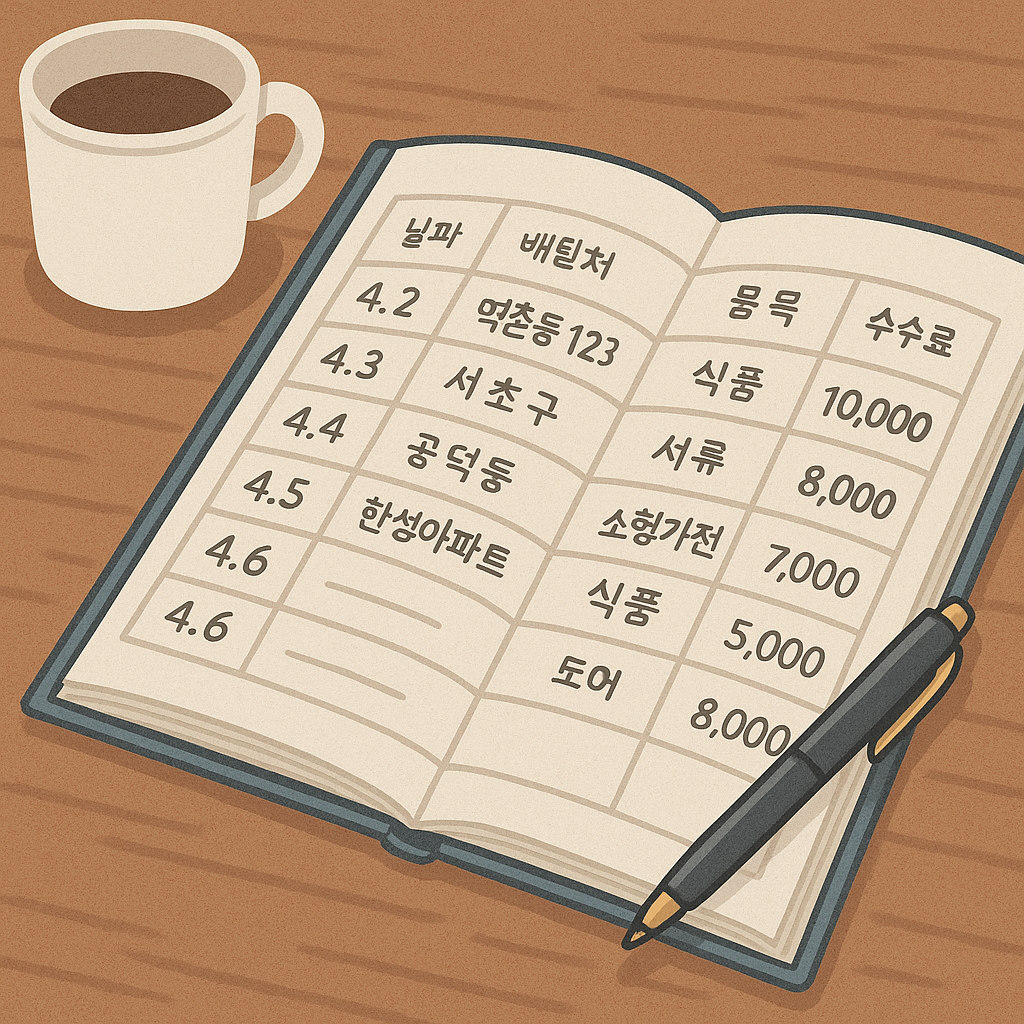 배달-택배-증빙자료-예시-배달장부