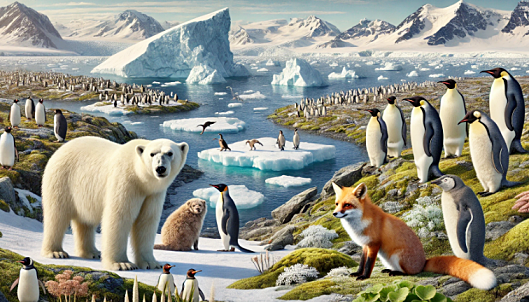 남극과 북극에 사는 동물, 북극곰, 펭귄,북극여우,물개