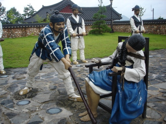 고문으로 행해진 장형은 다리를 때리는 신장이었다