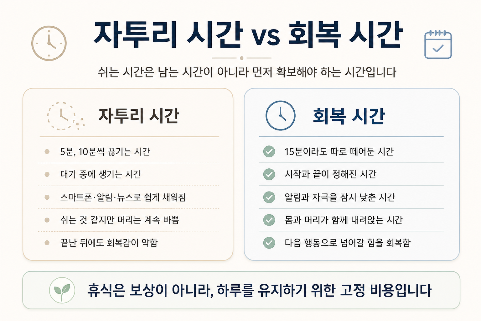 시간이 부족한 사람이 자투리 시간과 회복 시간을 구분하고 쉬는 시간을 먼저 확보해야 하는 이유