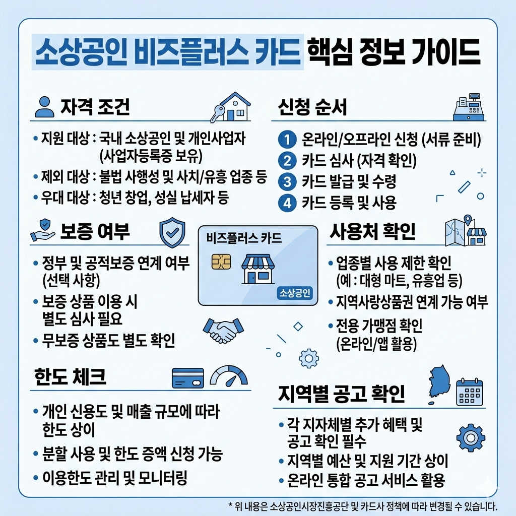 비즈플러스 카드 자격조건&middot;한도&middot;사용처&middot;확인방법 인포그래픽