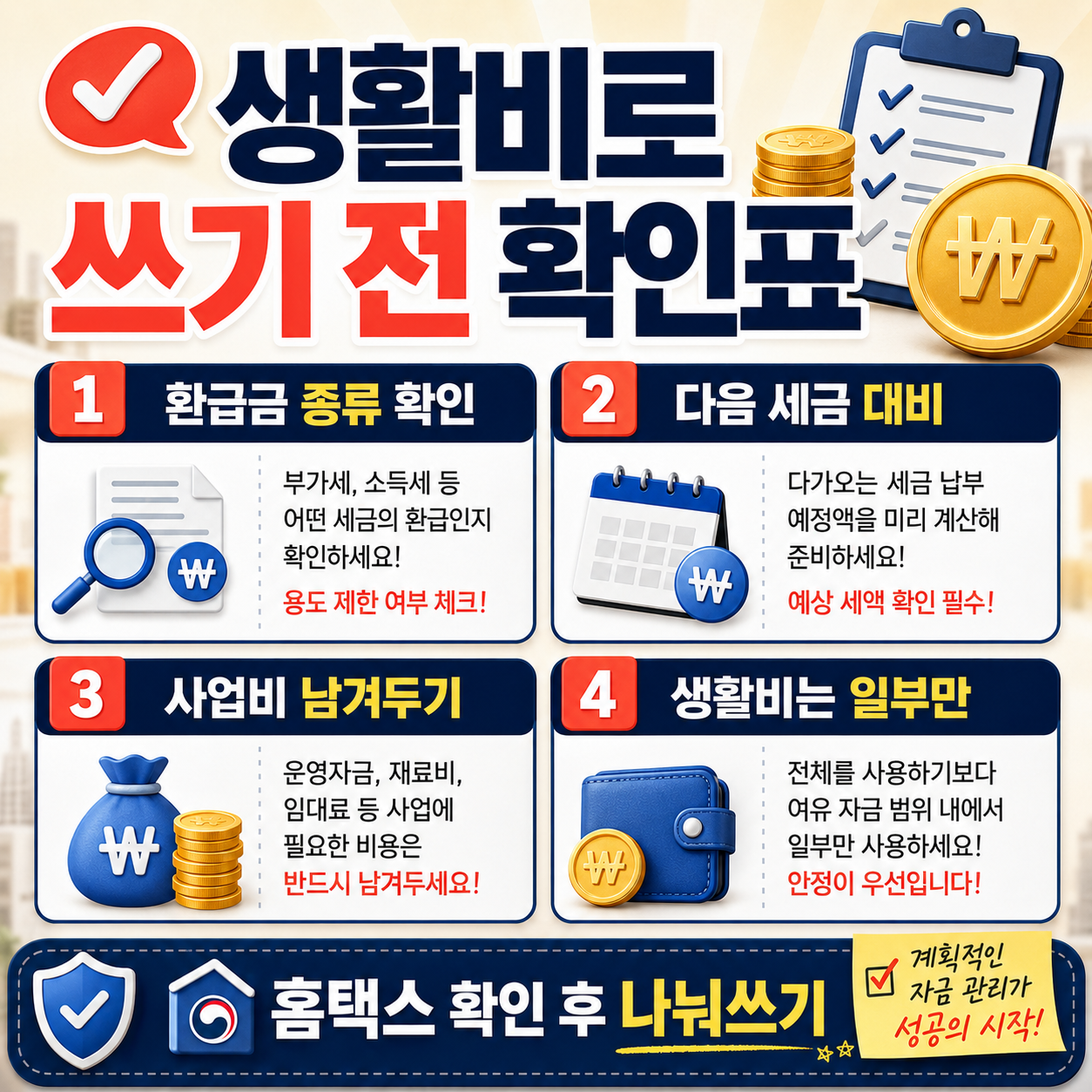 사업자 국고환급금 생활비로 쓰기 전 확인표 이미지