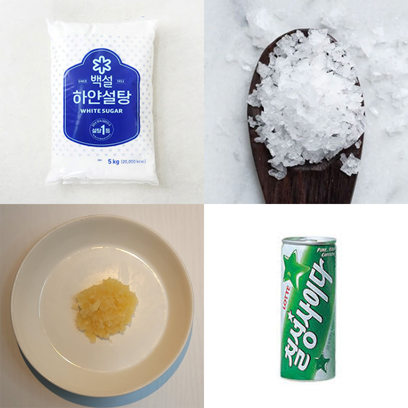 설탕 , 소금 , 다진마늘 , 사이다