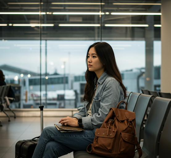 여성이 여행중 외로움을 느끼는 모습