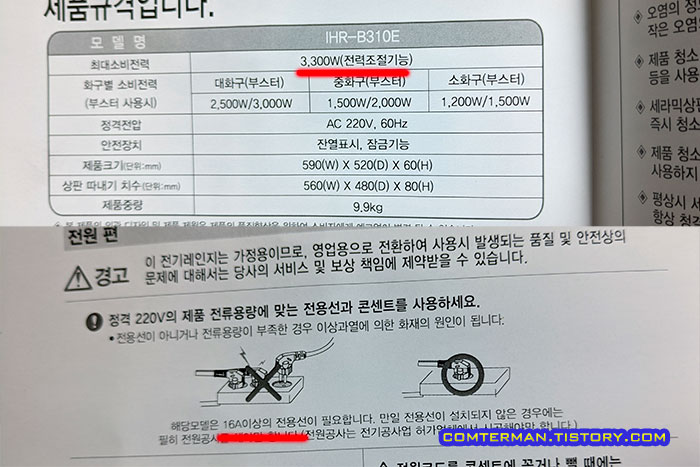 SK매직 인덕션 레인지 최대 소비전력