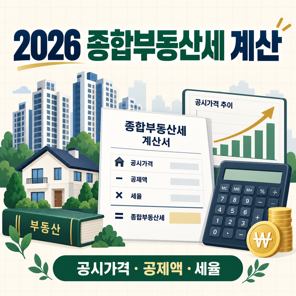 2026 종합부동산세 계산 방법 - 공시가격&middot;공제액&middot;세율 계산표