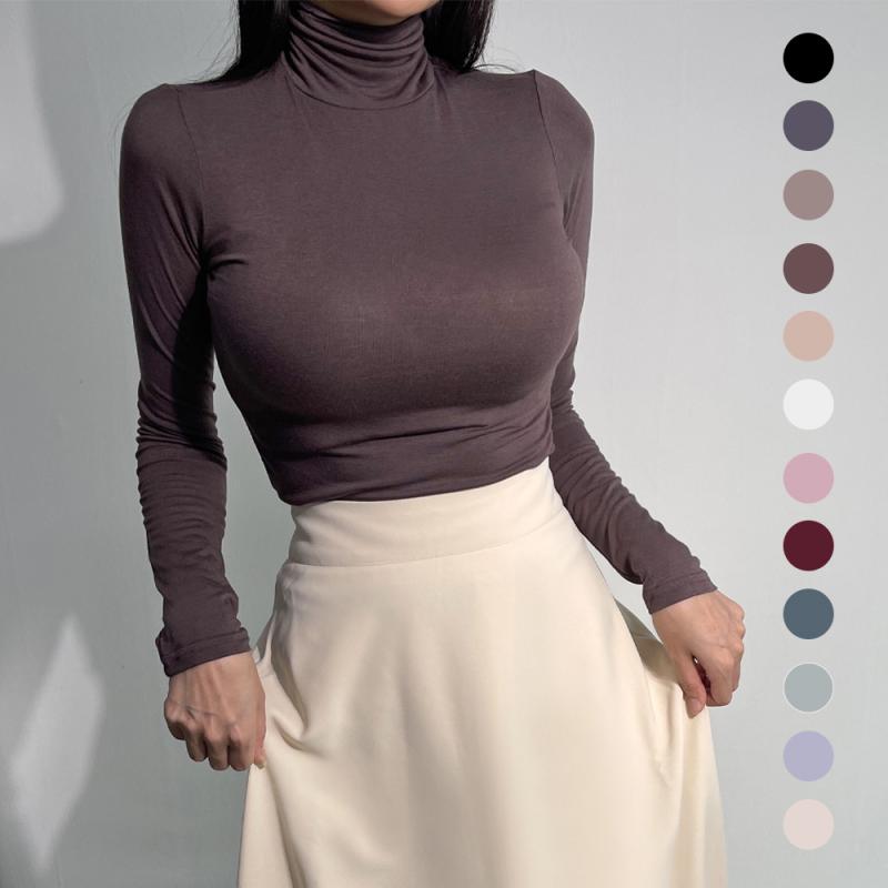 여성 긴팔 목티 텐셀목폴라 시스루 얇은 이너 폴라티(12color)