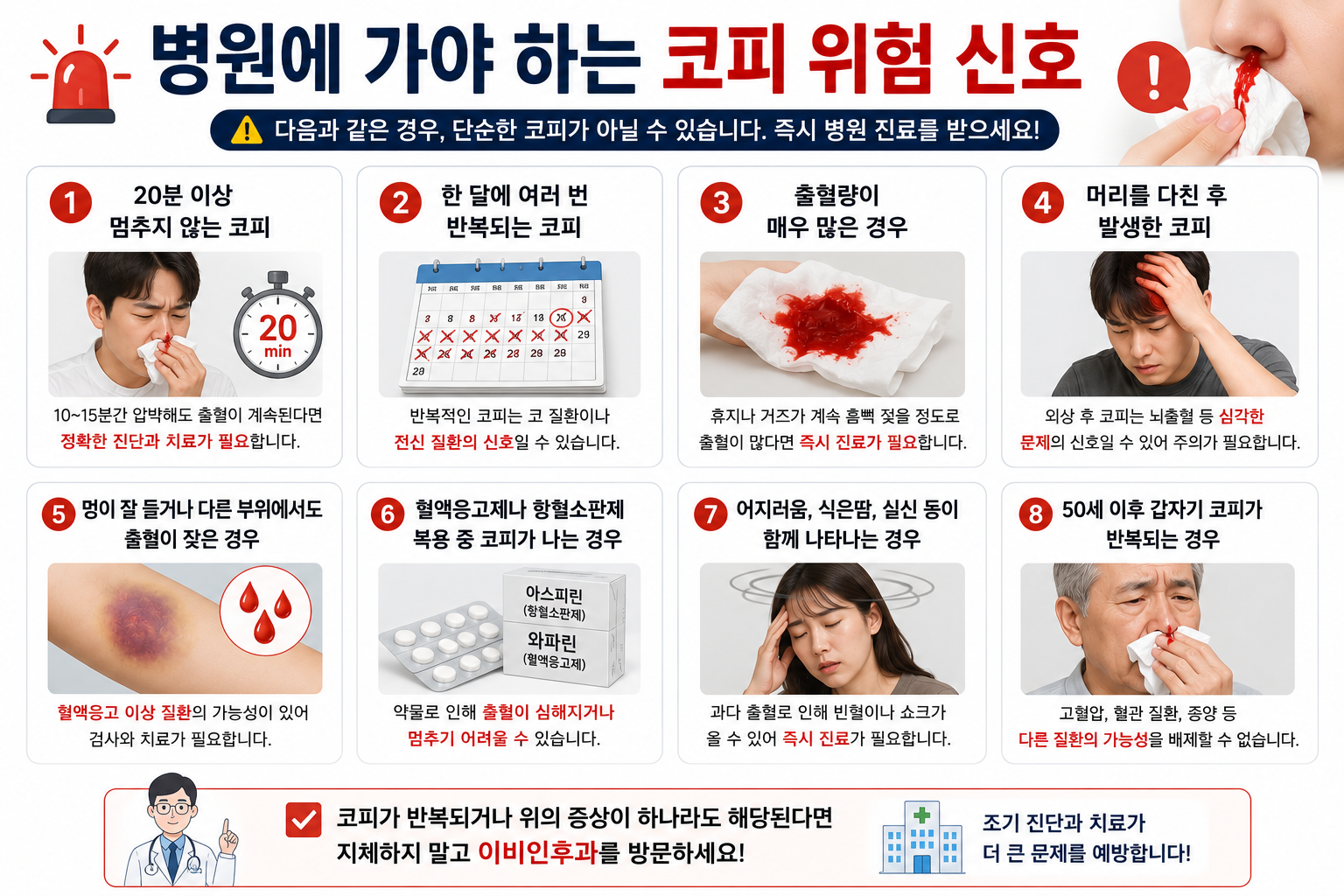 병원에 가야 하는 코피 위험 신호 이미지
