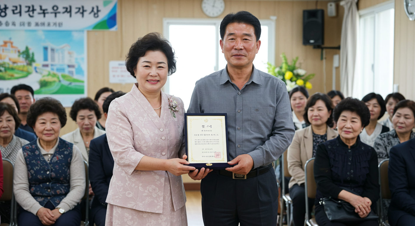 재능기부 후 인사받는 중년 부부