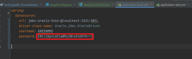 Spring Boot YAML 설정 파일에 ENC()로 감싸진 암호화된 데이터베이스 패스워드