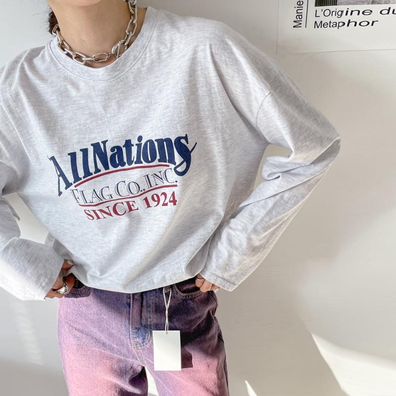 얇은 프린팅 여름 긴팔티 여성 면티셔츠