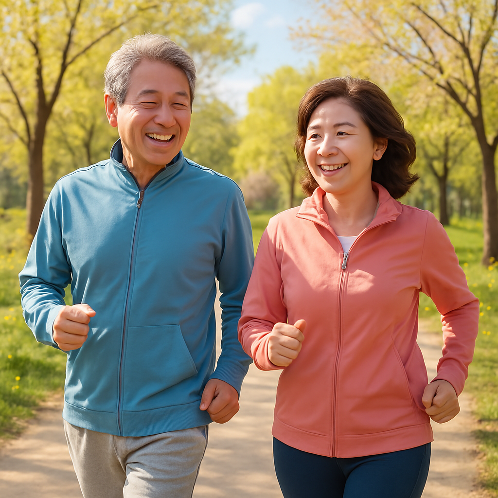 부부가 건강 달리기 하는 모습