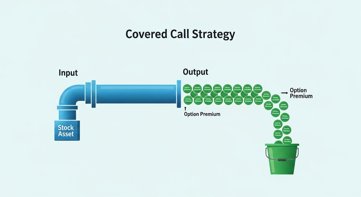 콜옵션 매도와 프리미엄 수입을 도식화한 간단한 파이프라인 그림