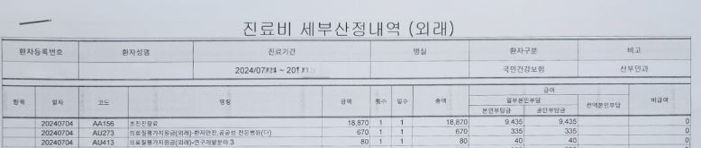 진료비 세부내역서(외래)