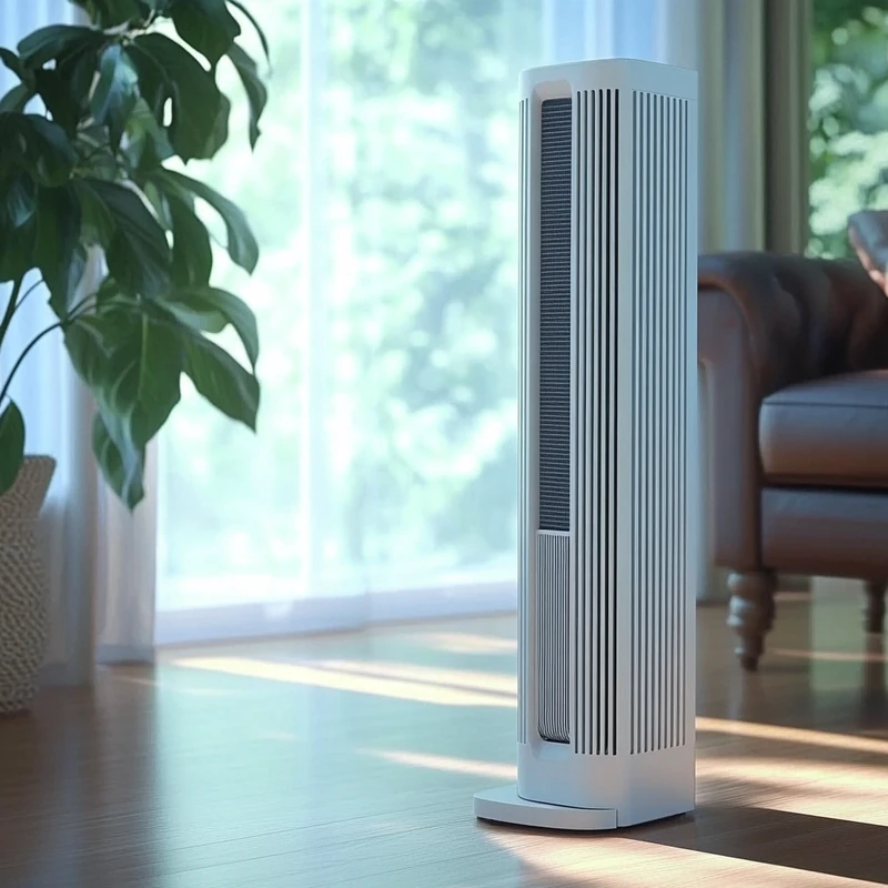 스탠드 에어컨의 깔끔하고 미니멀한 디자인은 다용도 가정 건축과 조화를 이루며 세척 가능한 필터로 위생과 사용의 용이성을 제공합니다. 자연광 아래의 에너지 효율성을 강조합니다.