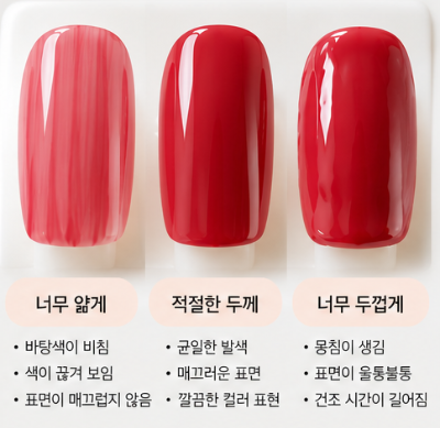 폴리시 도포양에 따라 달라지는 발색과 표면차이