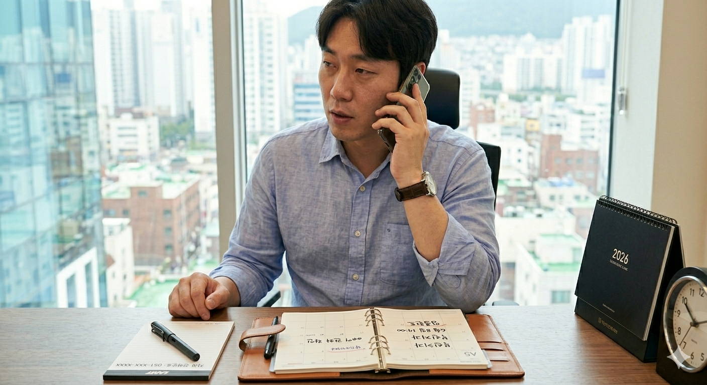 치과 예약 전화하는 모습