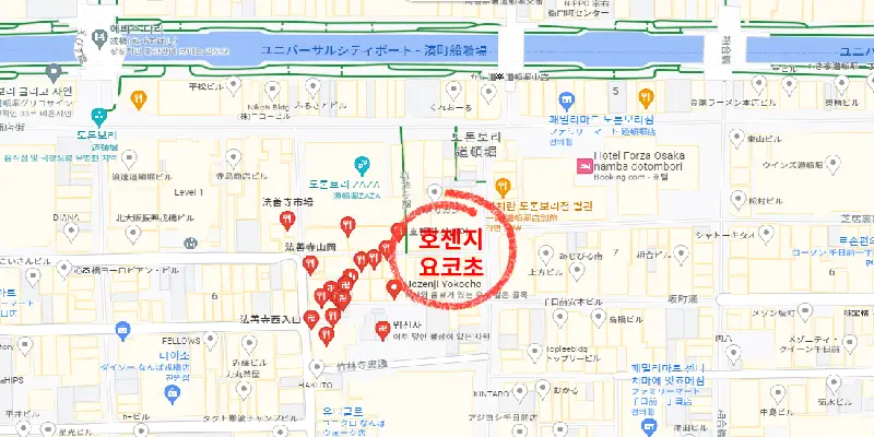오사카-호젠지-요코초-위치