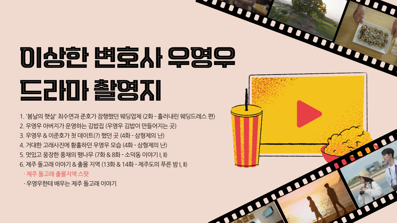 이상한 변호사 우영우 드라마 촬영지 (팽나무, 우영우김밥집, 웨딩, 낙조, 제주도) 제주 돌고래 출몰지역 스팟