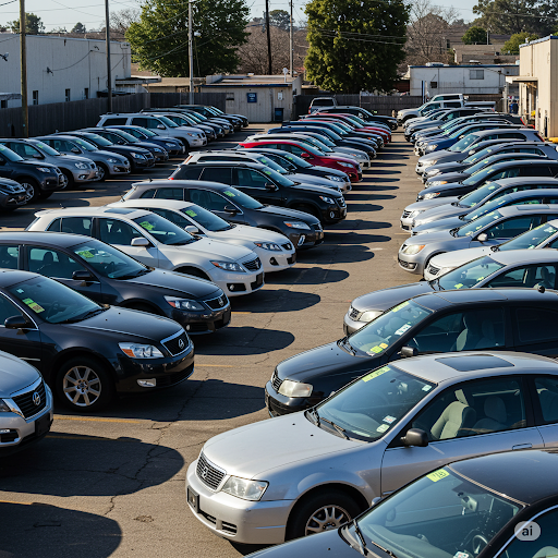 중고차 매장에 주차되어 있는 중고차들