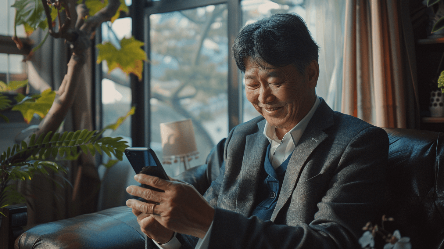 핸드폰을-보며-미소짓고-있는-남자