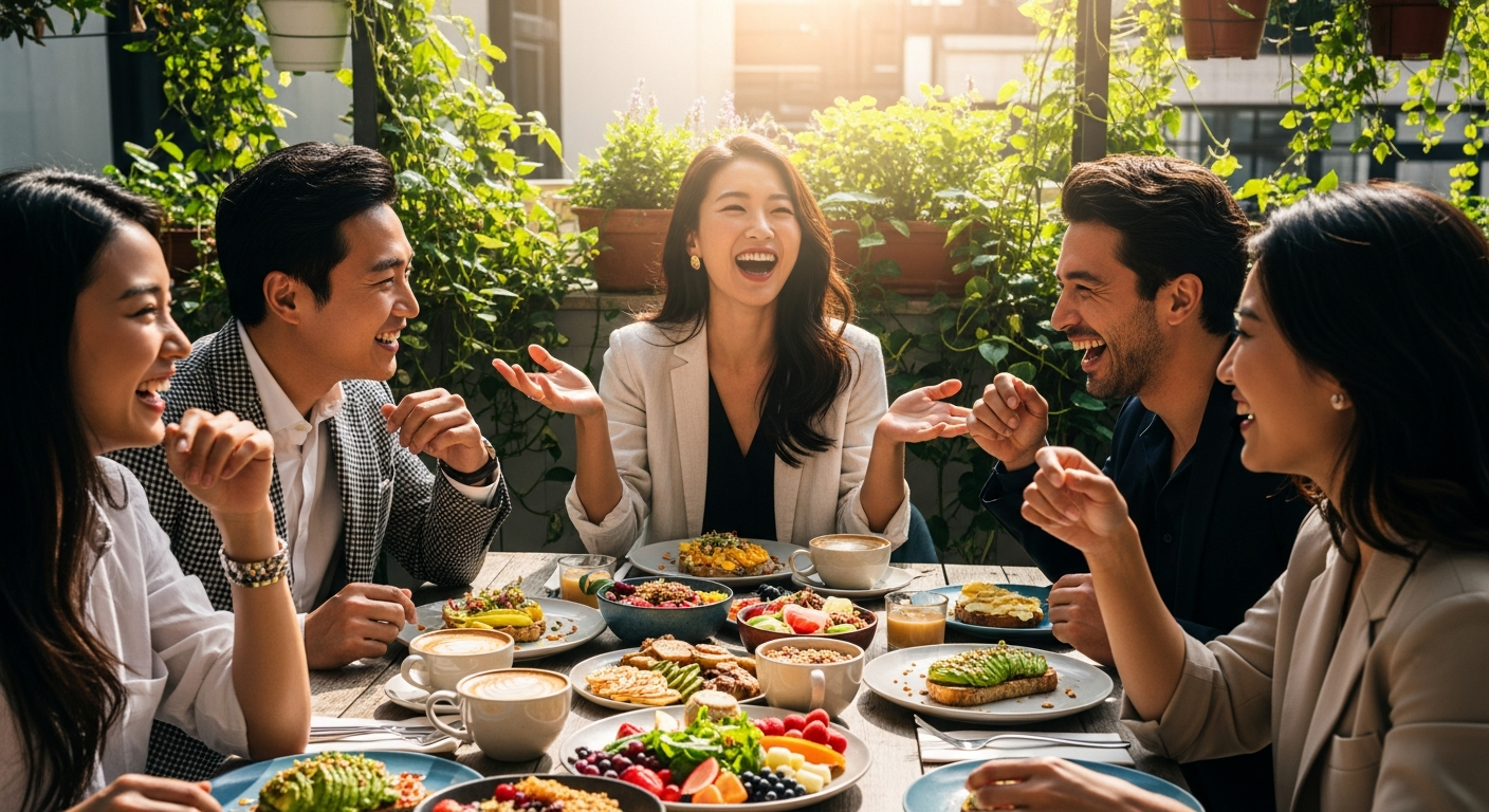 뇌를 젊게 유지하고 노화를 방지하기 위해 좋은 사람들과 소통하는 모습