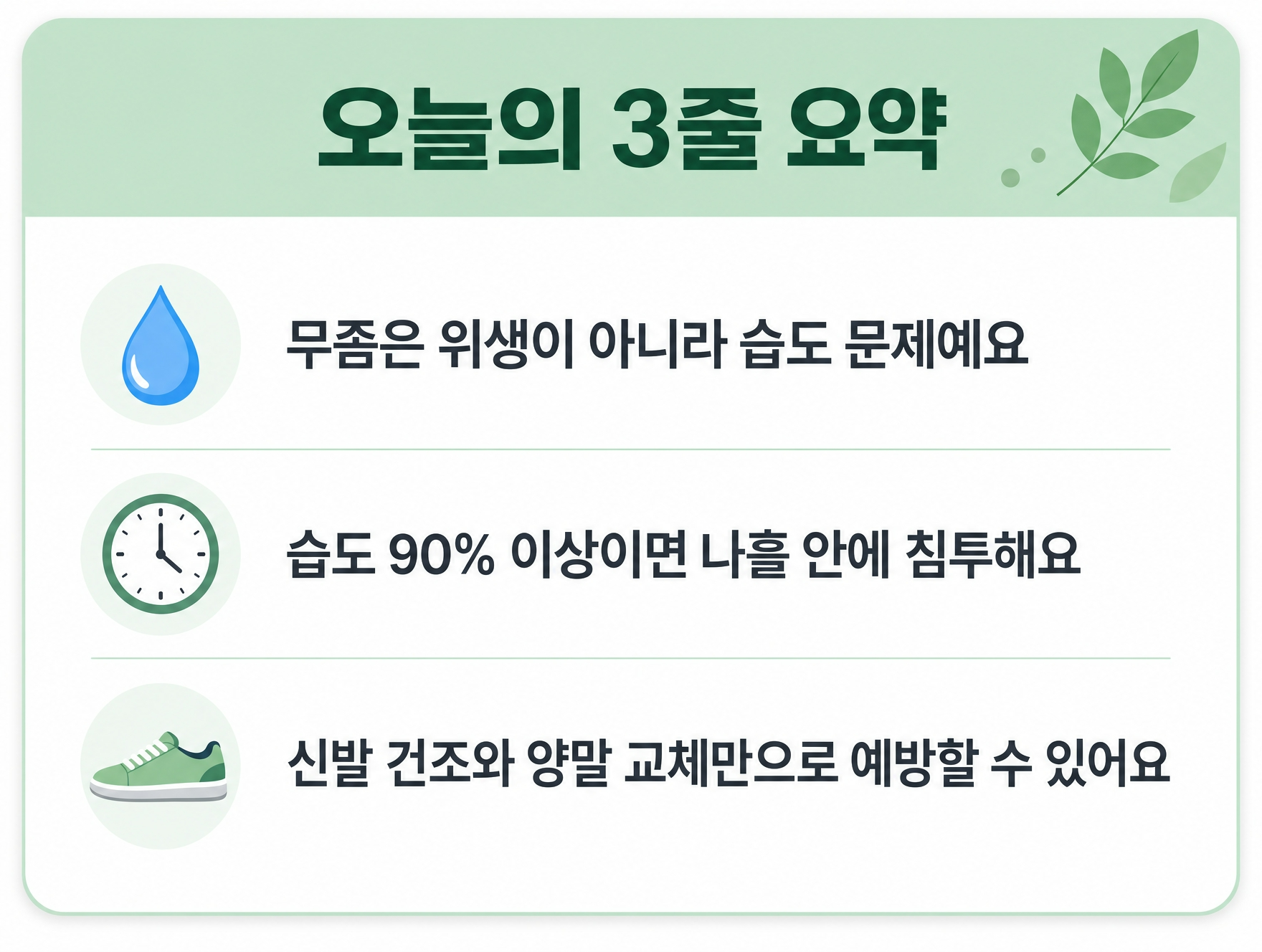 무좀 예방 습도 관리 요약