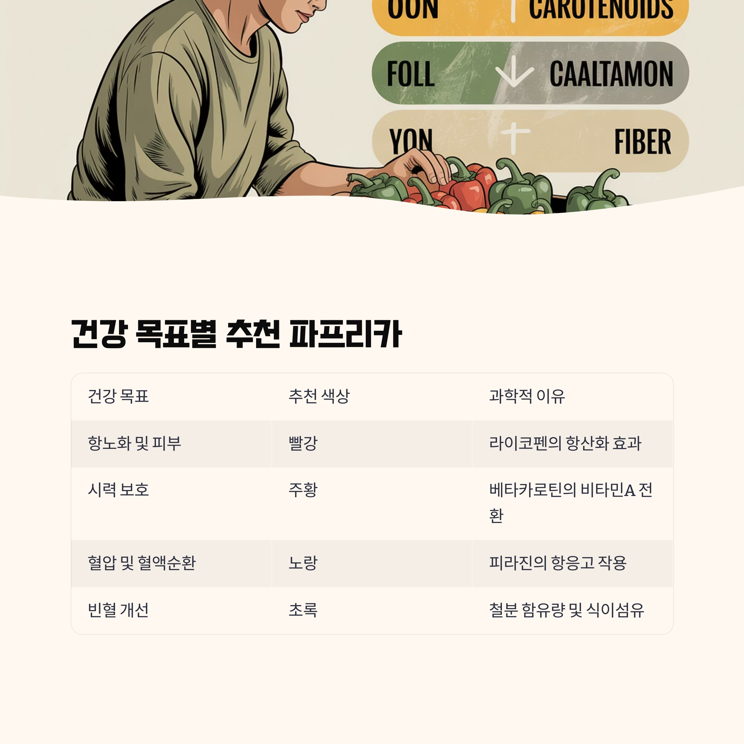 건강 목표별 추천 파프리카 색상