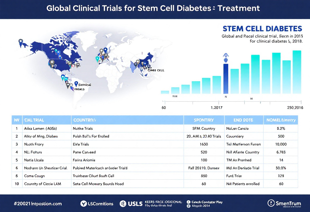 "줄기세포 당뇨 치료에 대한 글로벌 임상시험 현황 요약 인포그래픽"