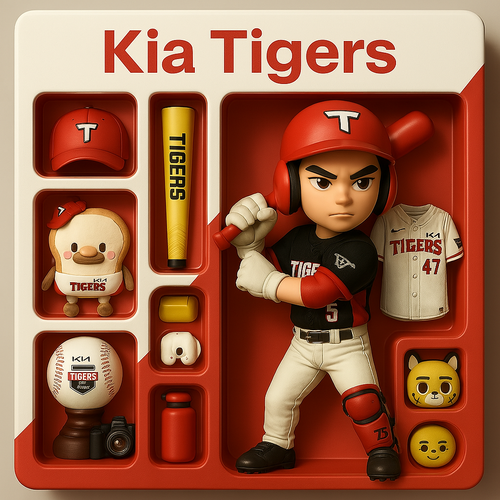 위 프롬프트를 입력한 후 피규어 상자로 완성된 기아 타이거즈 피규어 세트