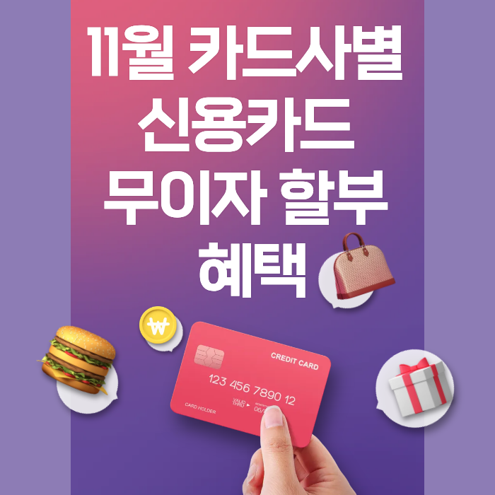 11월 카드사별 신용카드 무이자 할부 혜택