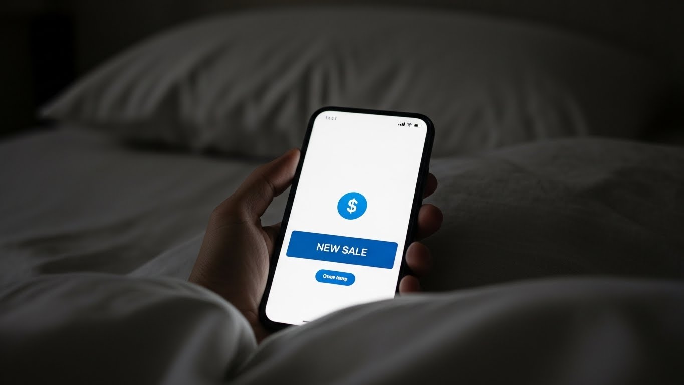 자동화 시스템 덕분에 휴식 중에도 실시간으로 발생하는 매출 알림을 확인하는 즐거운 순간